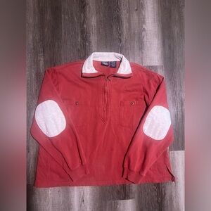 Vintage Red John Blair pullover 1/4 zip gray elbow patches crop look read descr.